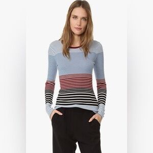 Theory - Refine Mizri Ocean Blue Stripe Crewneck Long Sleeve Sweater Size Medium